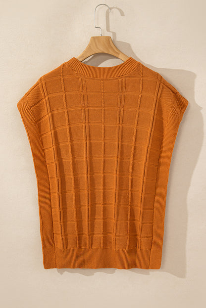 Kastanienbrauner kurzarmpullover mit gitterstruktur