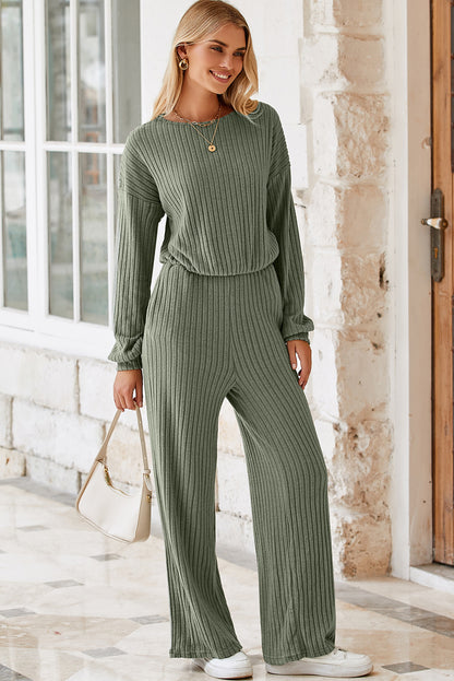 Lorbeergrüner vollrippstrick schlüsselloch zurück hohe taille jumpsuit