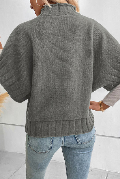 Medium grey mock neck batwing kurzarm-strickpullover