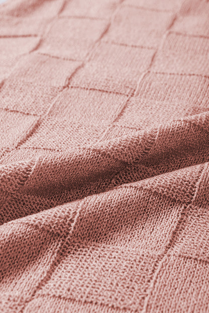 Kurzarmpullover mit gitterstruktur in staubigem rosa