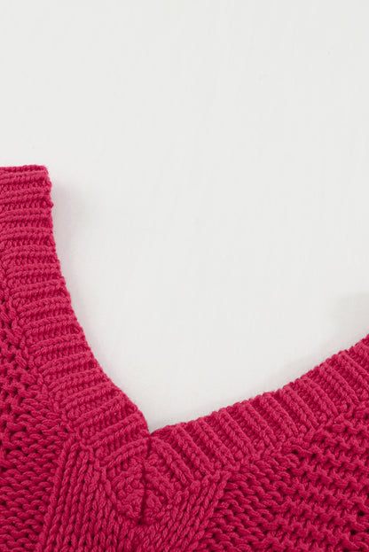 Rose bubblegum v-ausschnitt zopfstrickpullover