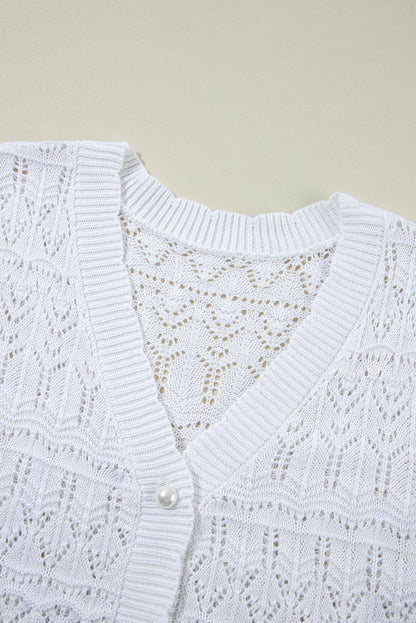 Weißer frenchy hollow out strickcardigan mit v-ausschnitt
