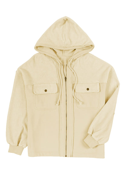 Apricot klappentasche kapuze mit kordelzug zip up jacke