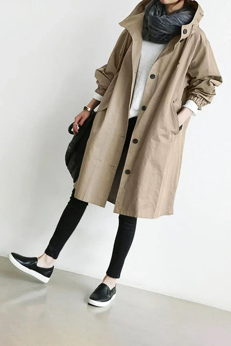 Amaya - wasserdichter trenchcoat mit kapuze für damen