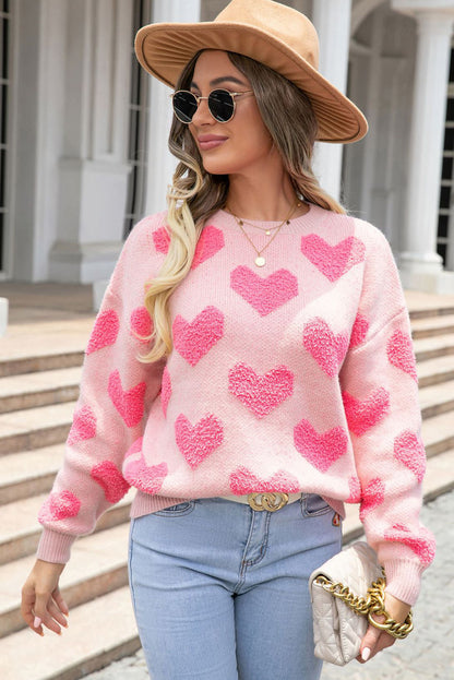 Hellrosa valentinstag herz-jacquard-strickpullover