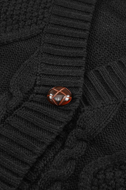 Schwarz fronttaschen knöpfe strukturierte strickjacke