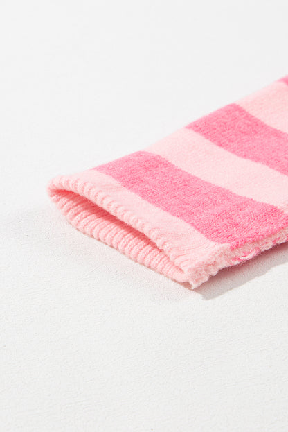 Rosa karierter, gestreifter, hochgeschlossener pullover mit farbblockmuster