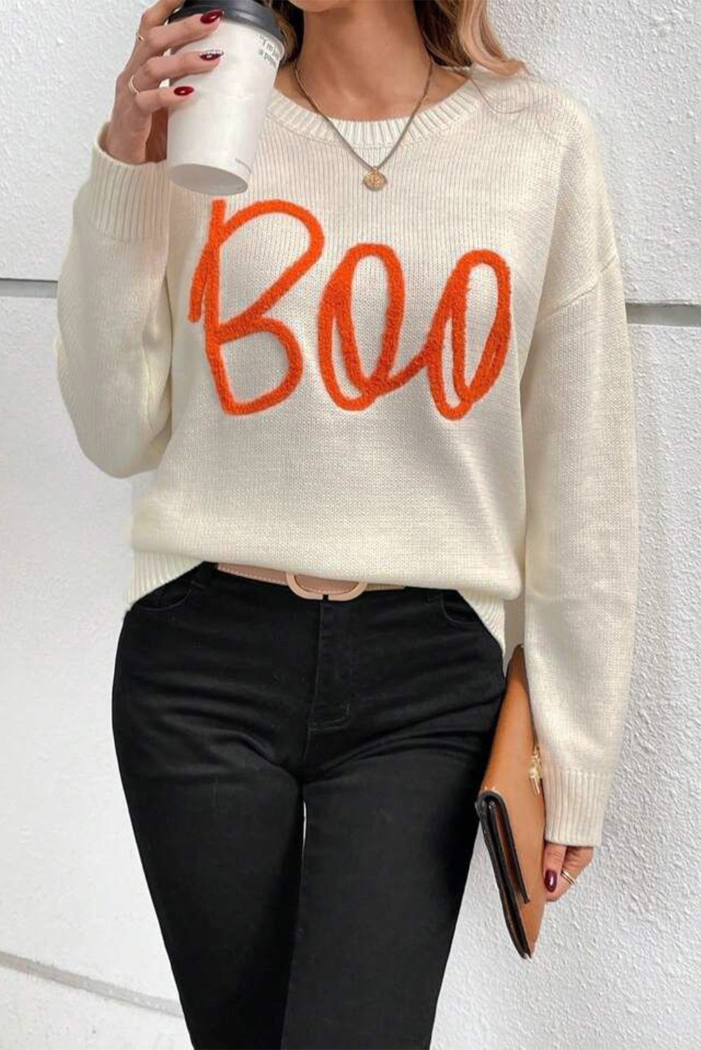 Apricot boo strickmuster gerippter rand drop shoulder pullover