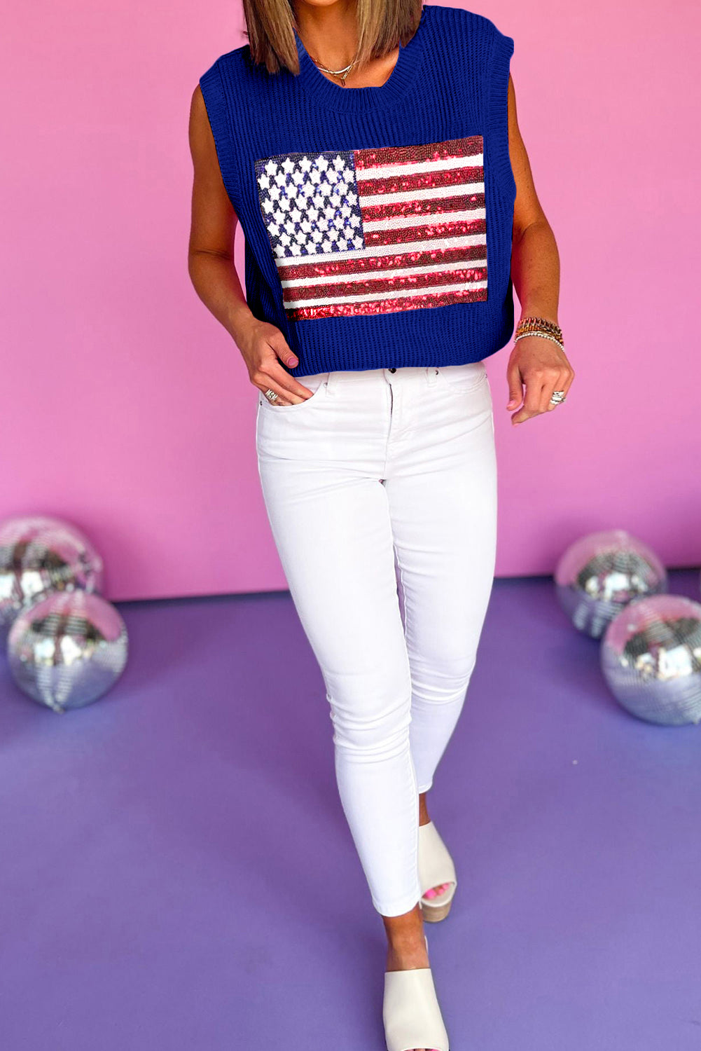 Bluing sparkling american flag strickweste