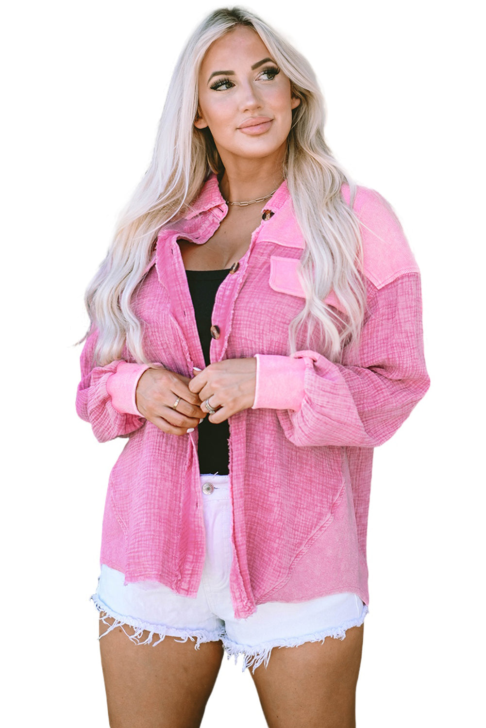 Rose mineral washed cotton shacket
