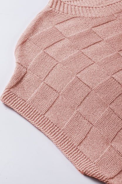 Kurzarmpullover mit gitterstruktur in staubigem rosa