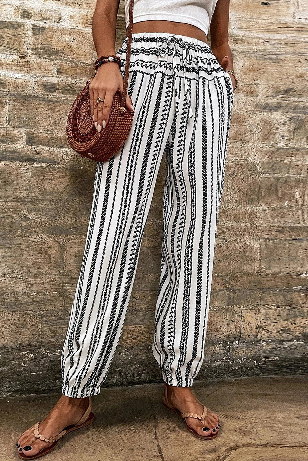 Schwarz gestreift boho gestreifte print casual pants