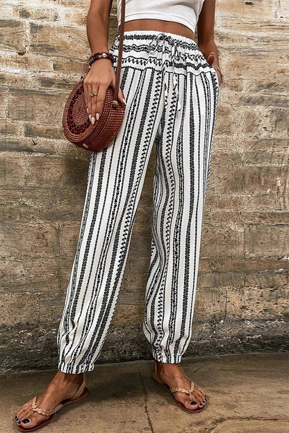 Schwarz gestreift boho gestreifte print casual pants