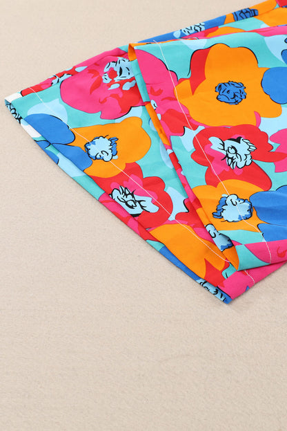 Mehrfarbige abstrakte florale druck kordelzug breite taille hose