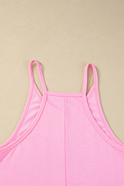 Rosa ärmelloser jersey-strampler mit v-ausschnitt und taschen