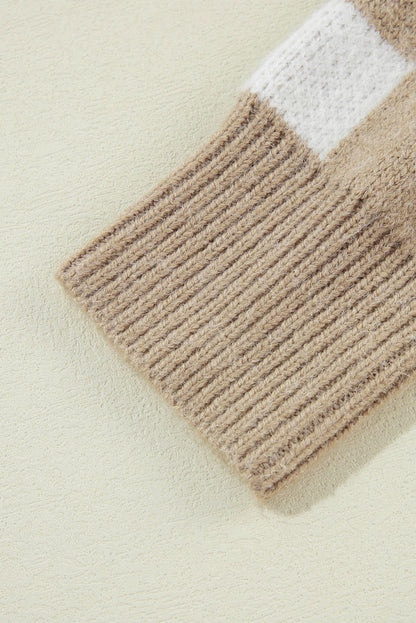 Rauchgrauer gestreifter gingham-strickcardigan mit offener vorderseite