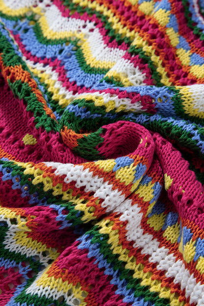 Rosenroter colorblock gestreifter strickpullover mit losen ärmeln