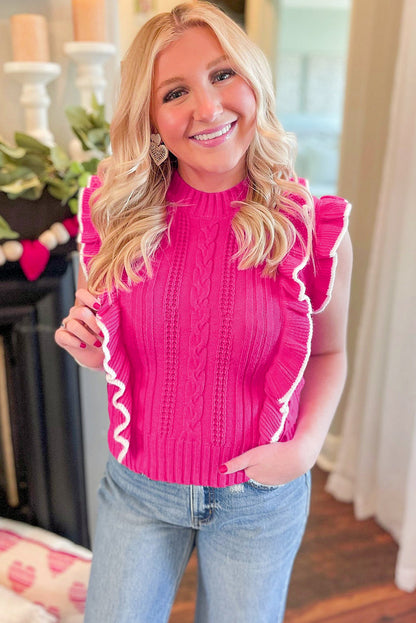 Erdbeerrosa strukturierter strick mit gerafftem halsausschnitt pullover tank