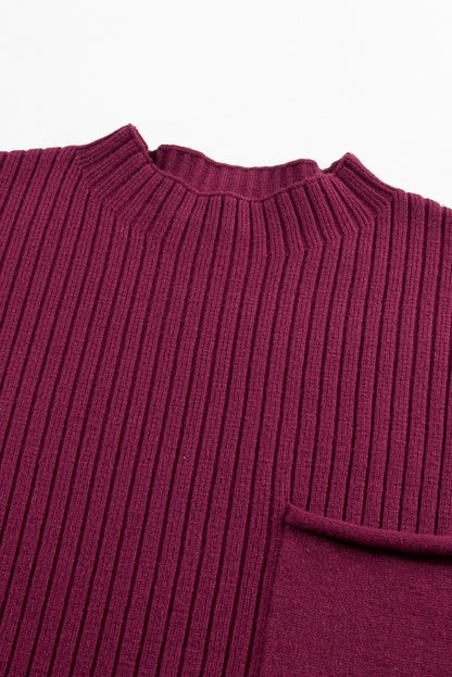 Red dahlia aufnäher tasche gerippt stricken kurze ärmel pullover kleid