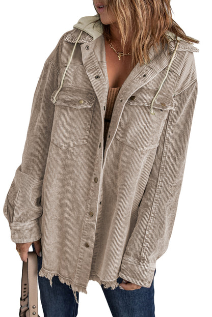 Khakifarbene patchwork-kapuzenjacke aus cord