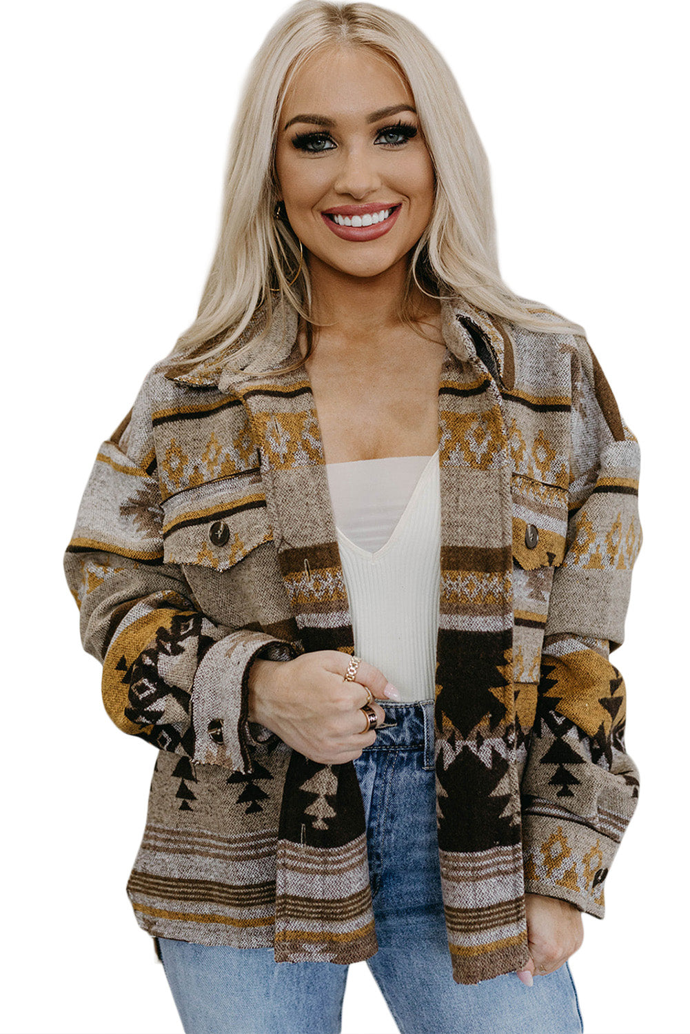Braune westernjacke mit aztekendruck