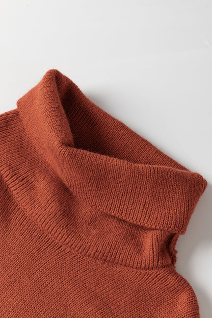 Clay roter farbblock-rollkragenpullover mit tropfenschulter-strickpullover