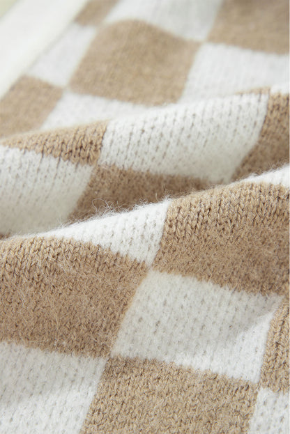 Rauchgrauer gestreifter gingham-strickcardigan mit offener vorderseite