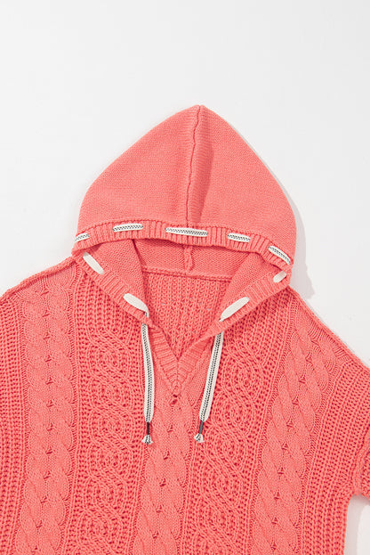 Gold flame cable knit v neck kontrast pullover mit kapuze und kordelzug