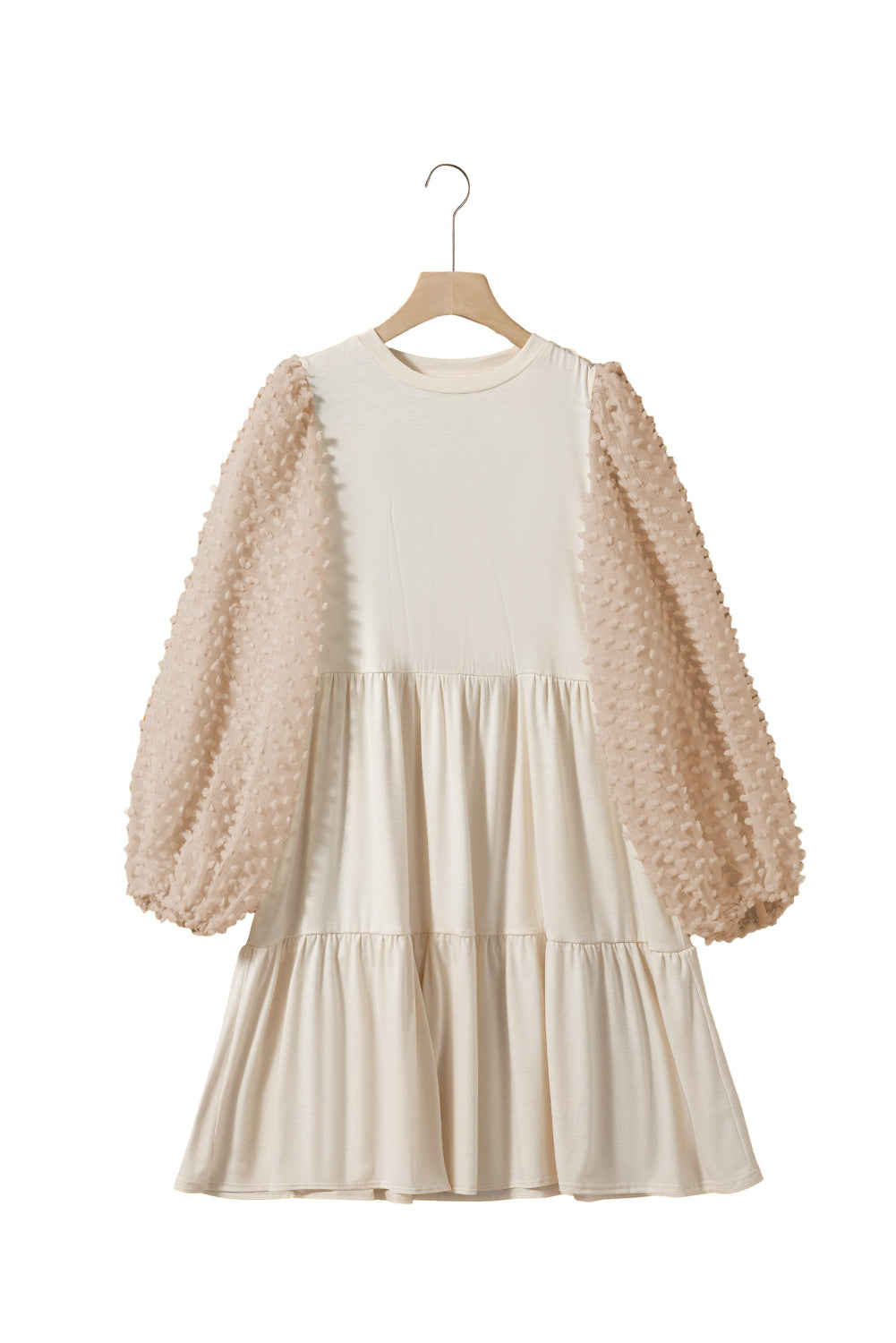 Beige verschönertes kleid mit puffärmeln und gestufter a-linie