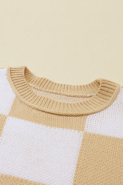 Khaki karierter pullover mit läuferärmeln