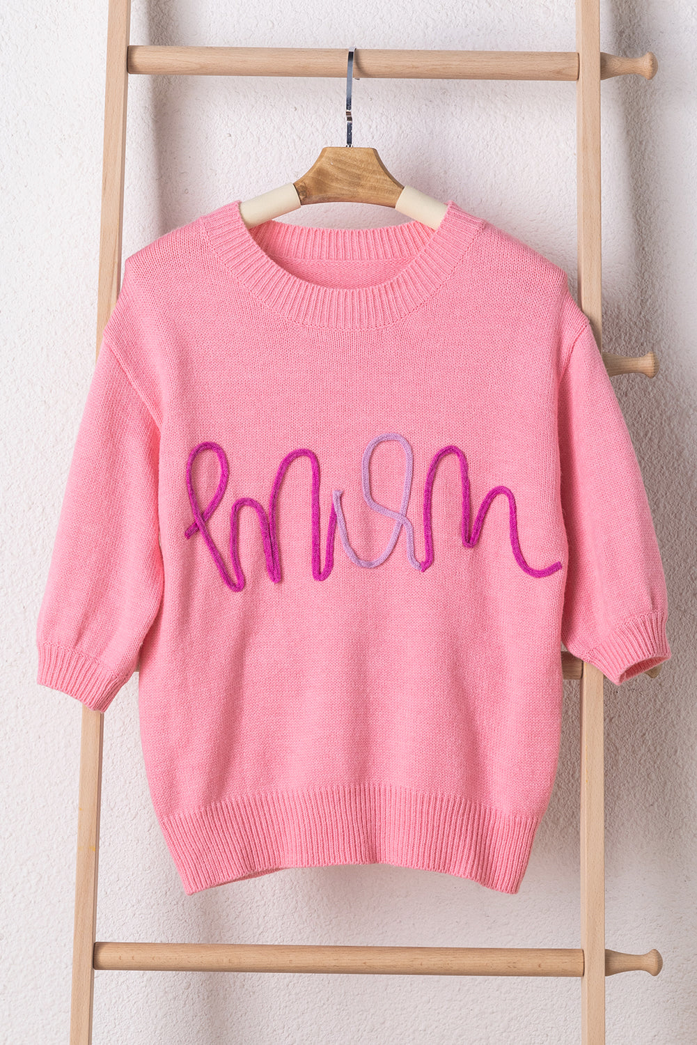 Bonbon mom tinsel front short sleeve pullover