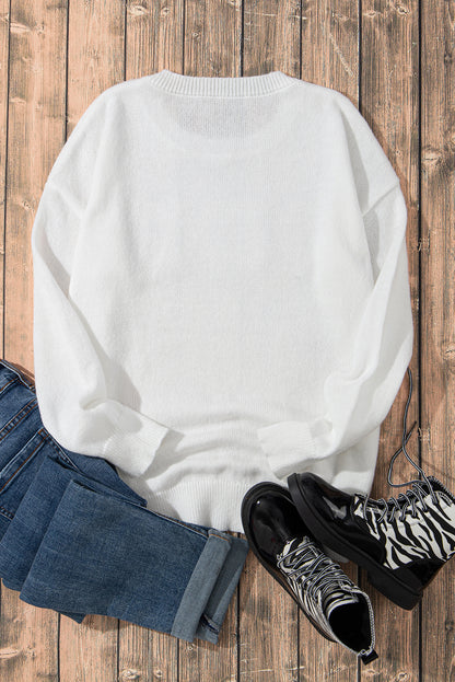 Weißer xoxo glitter print rundhalsausschnitt casual pullover