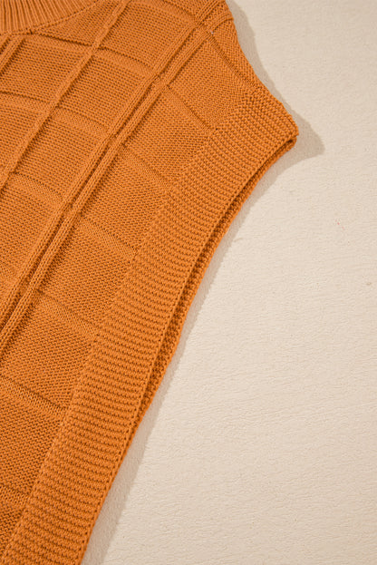 Kastanienbrauner kurzarmpullover mit gitterstruktur