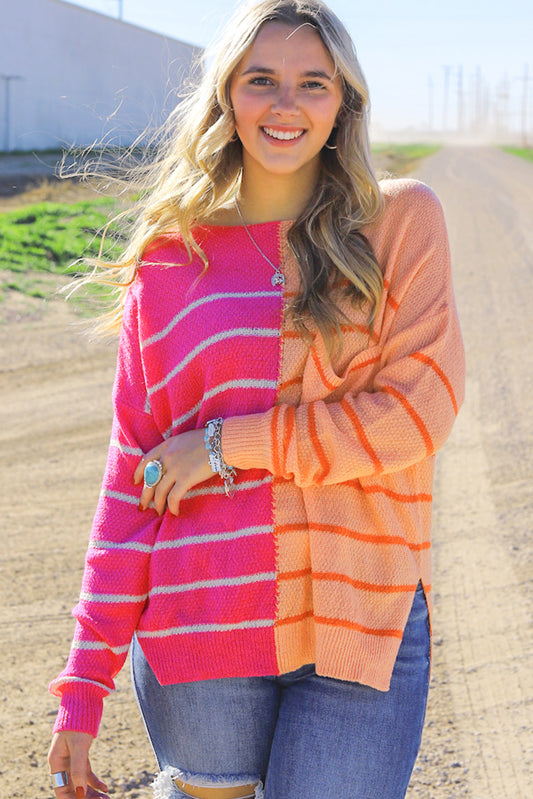 Mehrfarbig gestreifter farbblock strickpullover in lockerer passform