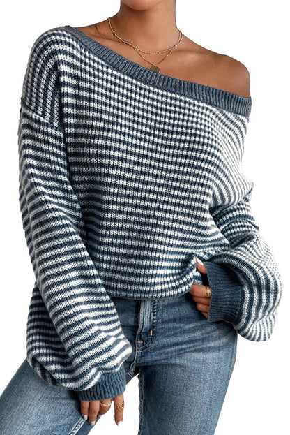 Segelblau gestreift laterne ärmel drop shoulder gemütlichen pullover