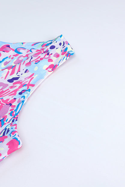 Lila abstrakter Blumendruck ärmelloses Maxikleid