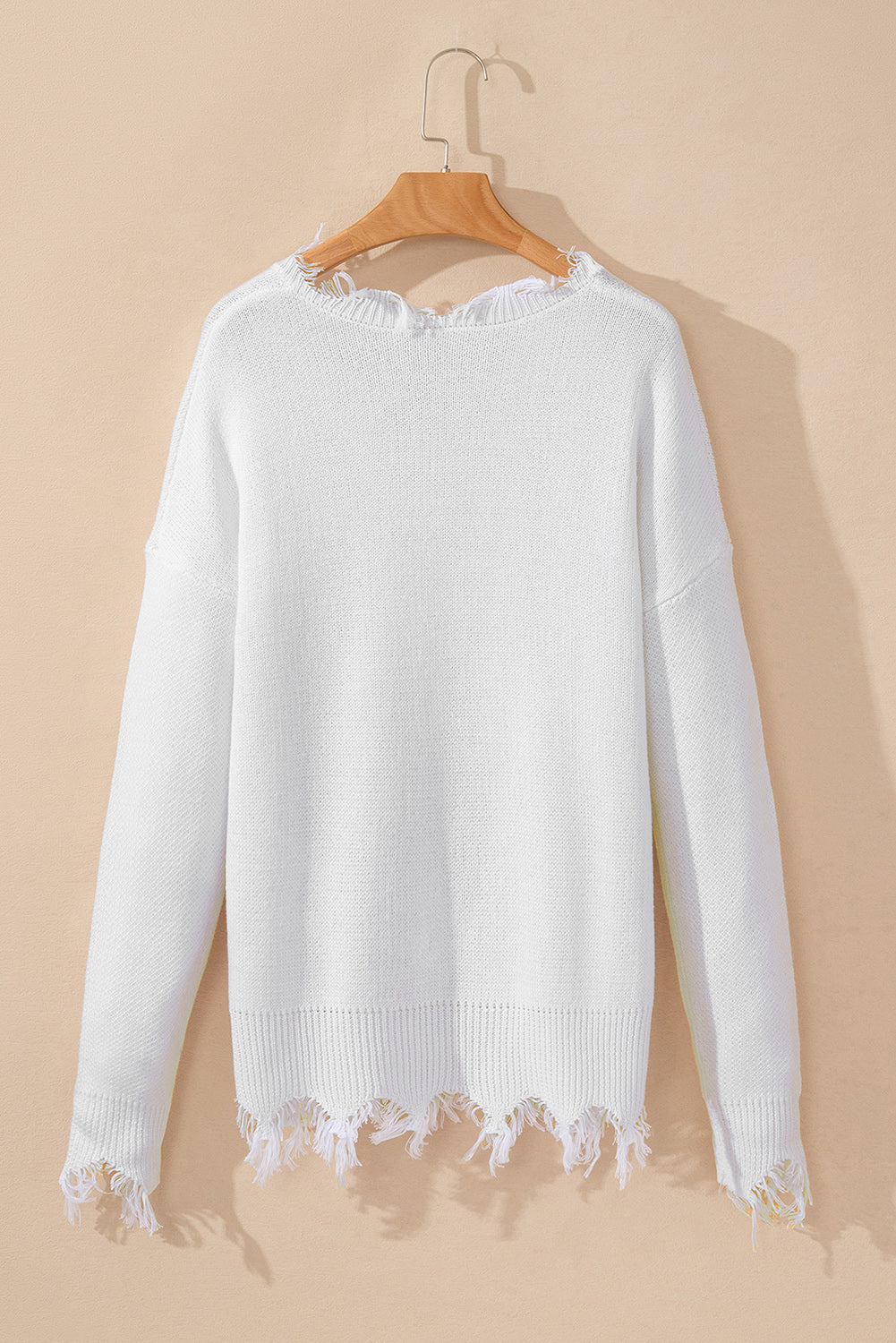 Weißer ausgefranster pailletten-tiger-pullover