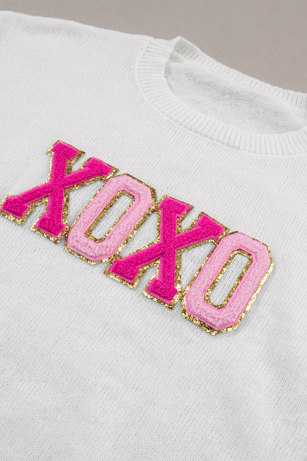 Weißer xoxo glitter print rundhalsausschnitt casual pullover