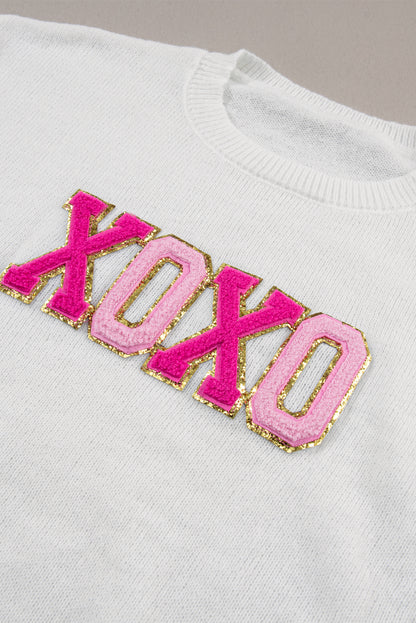 Weißer xoxo glitter print rundhalsausschnitt casual pullover