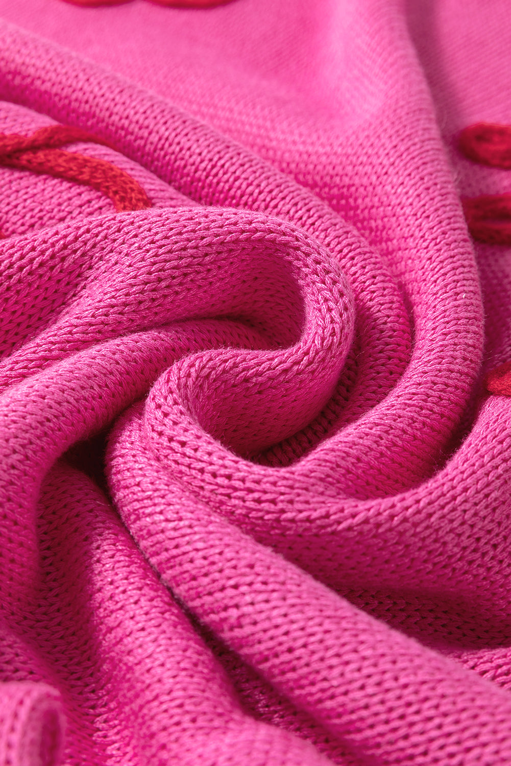 Leuchtend rosa blumenstickerei kurzarm-strickoberteil
