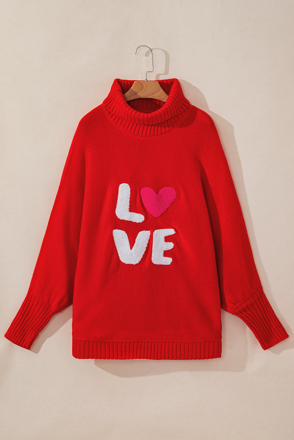 Racing red valentine love letter stickerei high neck pullover
