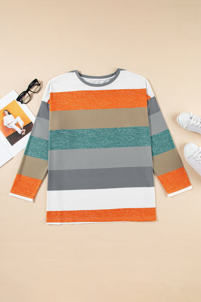 Grün gestreiftes plus size colorblock pullover top
