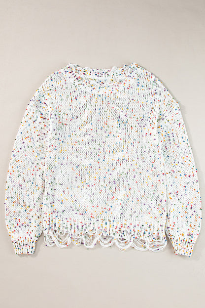 Weißer bunter konfetti distressed strickpullover