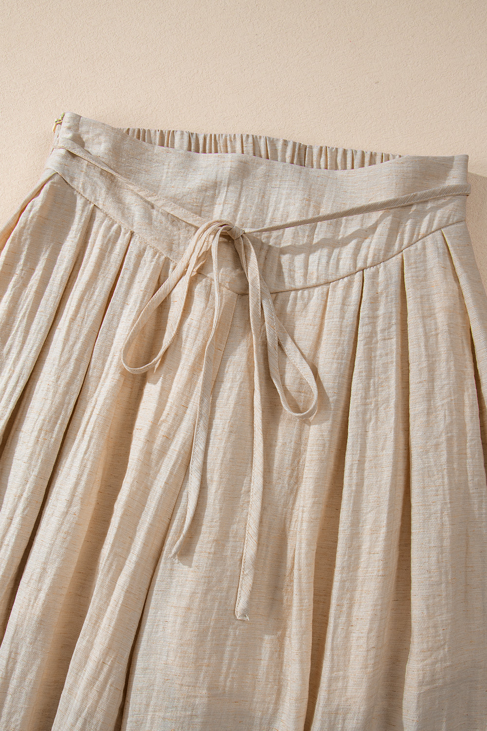 Beige kordelzug taille plissiert weites bein freizeithose