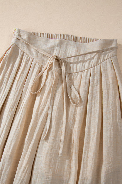 Beige kordelzug taille plissiert weites bein freizeithose