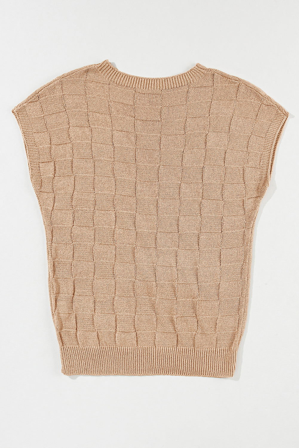 Rauchgrauer strickpullover mit kurzen ärmeln in gitterstruktur