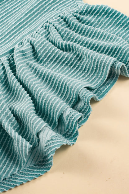 Aruba blau strukturiertes minikleid mit gerafften flatterärmeln