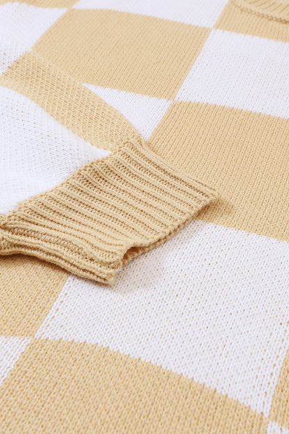 Khaki karierter pullover mit läuferärmeln
