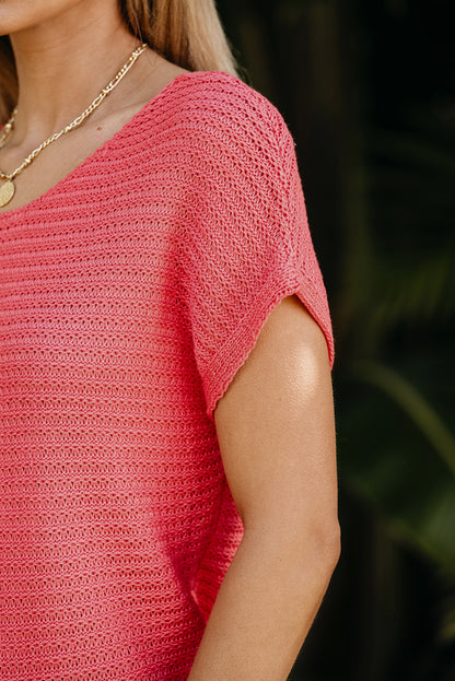 Red clay solid locker gestrickter pullover mit kurzen dolman-ärmeln