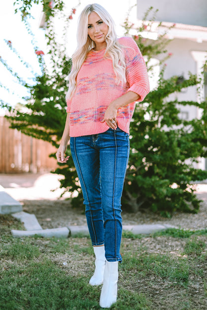 Rose bunte streifen 3/4 ärmel lose pullover